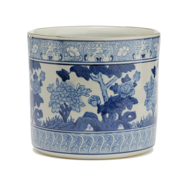 Blue and White Garden Scene Vase/Planter - 1 each
