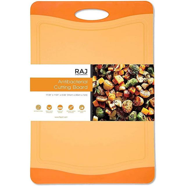 Raj Plastic Cutting Board Reversible Cutting board, Dishwasher Safe, Chopping Boards, Juice Groove, Large Handle, Non-Slip, BPA Free (Extra Large (17.4" x 11.81"), Orange)