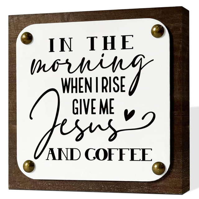 Coffee Wood Sign, Coffee Home Decor, Wooden Box Sign Decor Art, Christian Coffee Decor, Kitchen Shelf Decoration, Coffee Lover Present, In the Morning When I Rise Give Me Jesus and Coffee Sign