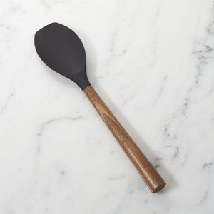 Black Silicone Spoonula with Acacia Wood Handle