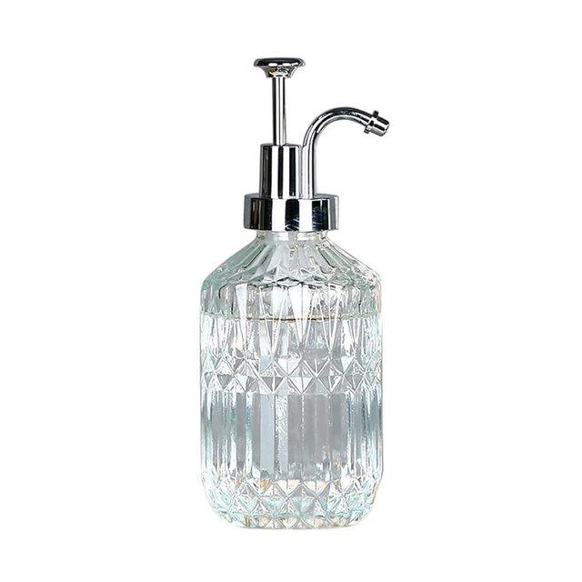Glass Pump Soap Dispenser Kitchen Hand Soap Dispenser Sour Cream Dispenser Rustproof Stainless Steel Pump Dispenser for Kitchen Bathroom ((Silver Rhombus)