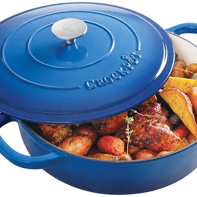 Crock Pot Artisan 5 Quart Enameled Cast Iron Braiser Pan, Sapphire Blue