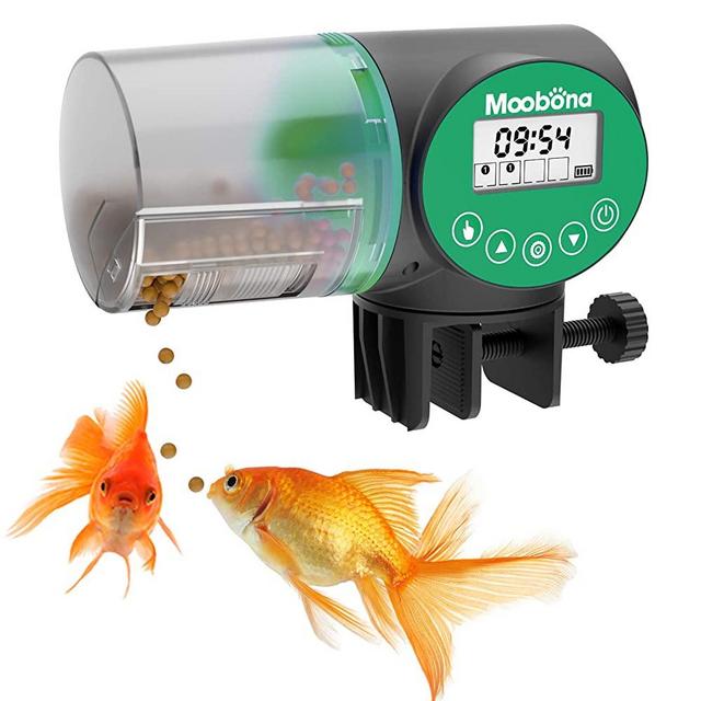 MOOBONA Automatic Fish Feeder, Moisture-Proof Electric Auto Fish Food Feeder Timer Dispenser for Small Fish Turtle Tank or Aquarium, Auto Feeding on Vacation or Holidays