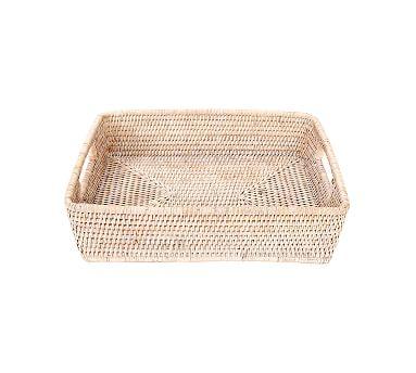 Tava Handwoven Rattan Rectangular Storage Basket, Large, White Wash
