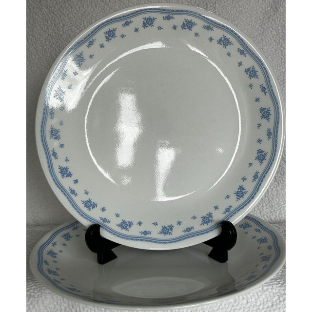 Vintage Corelle Dinner Plates: Morning Blue Floral Pattern, Set of 2