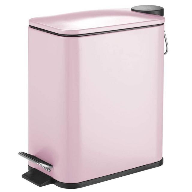 mDesign 5 Liter Rectangular Small Steel Step Trash Can Wastebasket, Garbage Container Bin for Bathroom, Powder Room, Bedroom, Kitchen, Craft Room, Office - Removable Liner Bucket - Light Pink/Blush