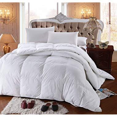 Royal Hotel's 300 Thread Count Queen Size Goose Down Alternative Comforter, Overfilled Comforter, Duvet Insert 100% Cotton Shell - 750FP - 70OZ - White Solid, Queen