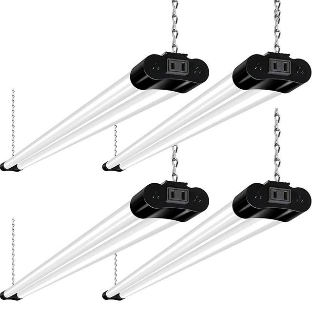 Linkable LED Shop Light for Garage, 4400lm, 4FT 42W Utility Light Fixture for Workshop, 5000K Daylight LED Workbench Light with Plug [250W Equivalent] Hanging or Surface Mount, Black - 4 Pack ETL