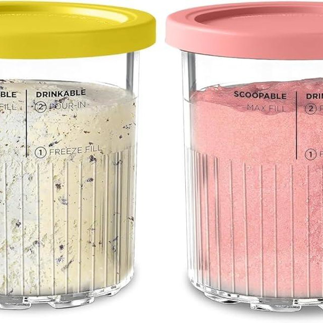 Generic 2 Pack of Ninja Creami Deluxe 11-in-1 XL Family Size NC500/NC501 Pints, 24 oz - Dishwasher Safe, BPA-Free, Leak Proof, Yellow, Pink