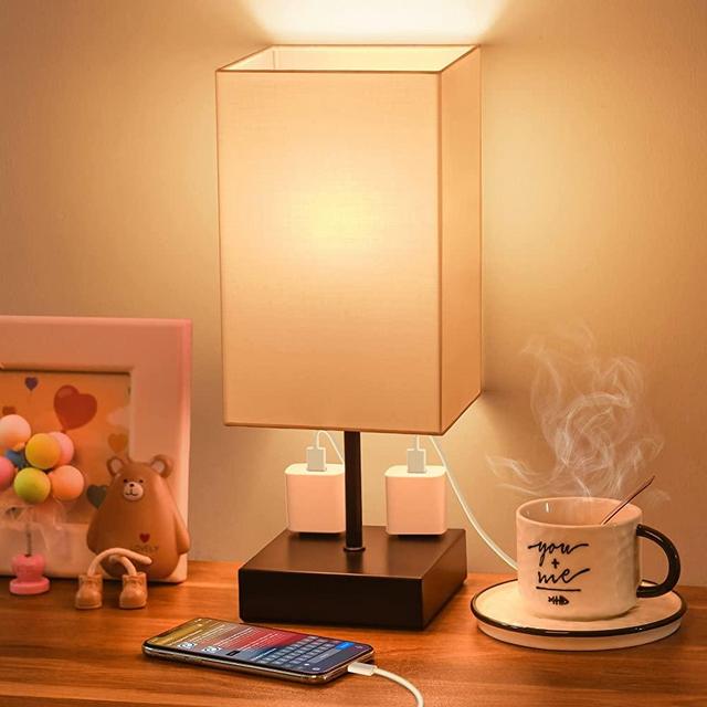 White Lamp for Bedroom, Sailstar 3 Way Dimmable Touch Control Lamp, Bedside Table Lamps with 2 Outlets, Small Nightstand Lamp for Bedroom, End Table, Desk, Living Room, 9W LED Bulb Included
