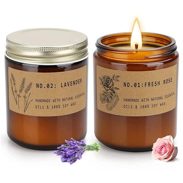Lavender& Rose Candles for Home Scented,2 Pack Aromatherapy Candles Gifts Sets for Women,Jar Scented Candles for Home Decorations.7.1 oz Soy Wax Candles and 7% Essential Oils,100 Hours Burn Time