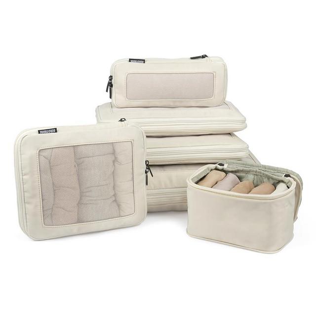 Aerotrunk Compression Packing Cubes for Suitcases - Double Zipper Compression Luggage Organizers - Washable Travel Packing Cubes (6-Pack, Beige)