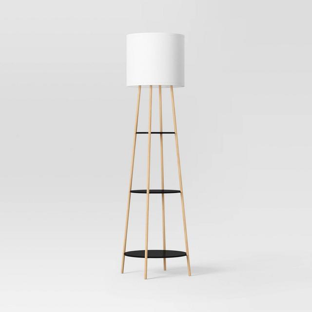 Floor Lamp with Shelves Black/Natural - Threshold™