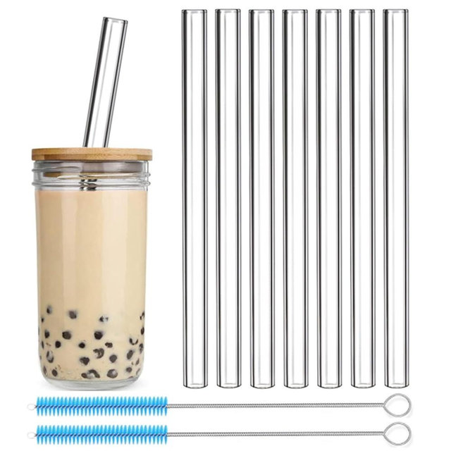 Borosilicate Glass Boba Straws Reusable, long 10 Inch 14mm Extra Wide Glass Straws Shatter Resistant Clear Jumbo for Drinking Bubble Tea, Milkshakes and Smoothies, BPA Free & Eco Friendly