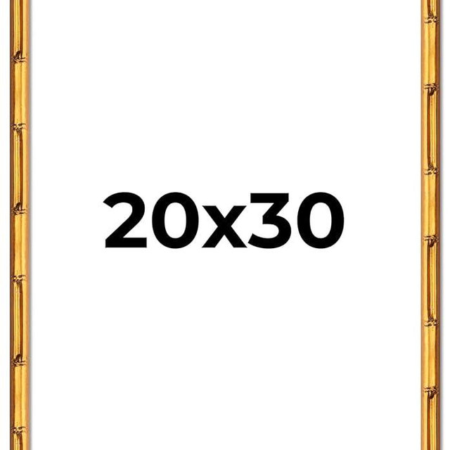 20x30 Frame Gold Bamboo Picture Frame | 0.75 Inch Moulding Width | 0.625 Inches Rabbet Depth | Solid Wood Frame Complete with UV Acrylic Plexiglass, Foam Board Backing & Hanging Hardware