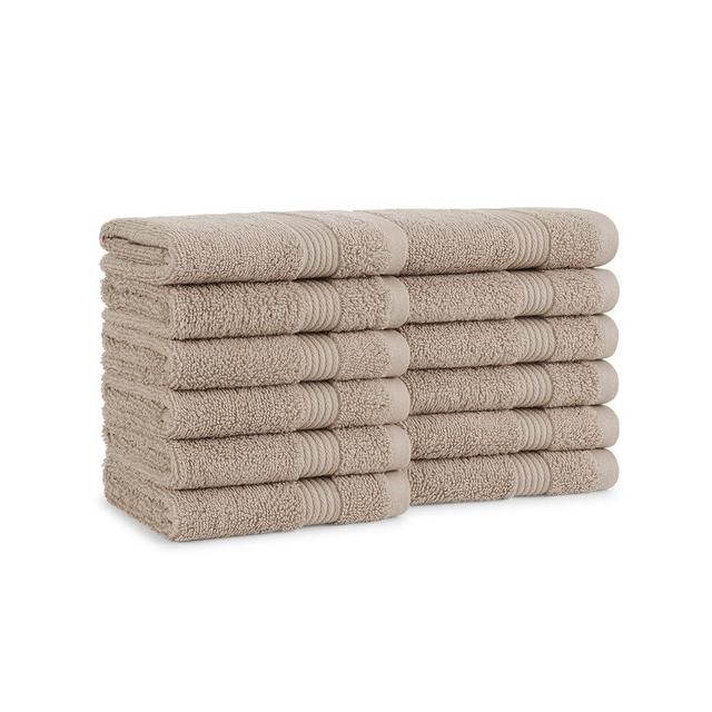 Arkwright Host & Home 100% Cotton Luxury Wash Cloths - (Pack of 12) Soft & Absorbent, Quick-Drying, Perfect for Beach Houses, Hotels, and Rental Properties, Latte Beige