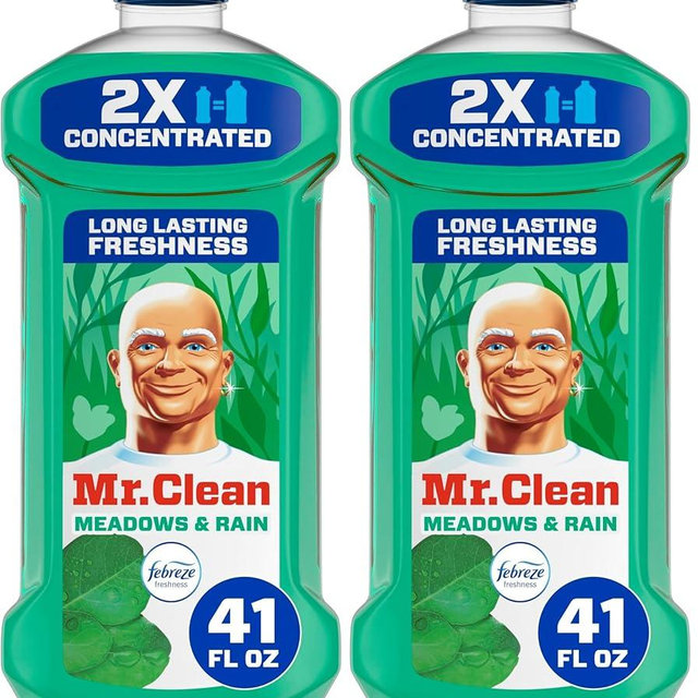 Mr. Clean All Purpose Cleaner, Floor Cleaner for Mopping Home, Bathroom, & Kitchen, Cleaning Liquid for Mop & Bucket, Cleaning Supplies, Multi-Surface Dilutable, Meadows & Rain, 41oz (Pack of 2)