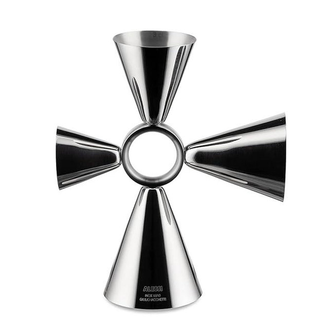 Alessi The Tending Box GIA28 - Quadri Combo Jigger, Cocktail Measuring Cup, 18/10 Stainless Steel Body with Central Ring and Four 1.5, 3, 4 and 6 cl Dosers