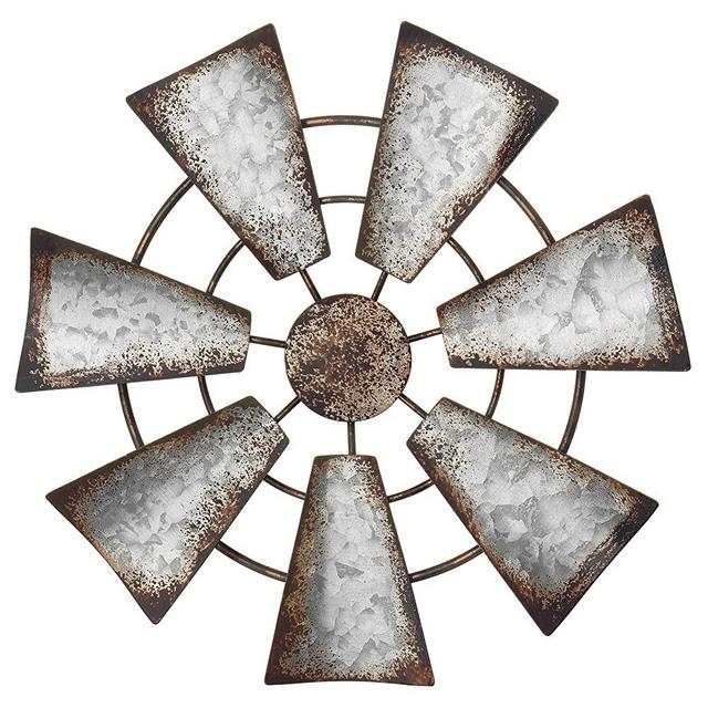 Mkono 12.5" Small Farmhouse Windmill Wall Decor Rustic Iron Wall Hanging Decoration Metal Wall Art Ornament for Bedroom Nursery Living room Dorm Home