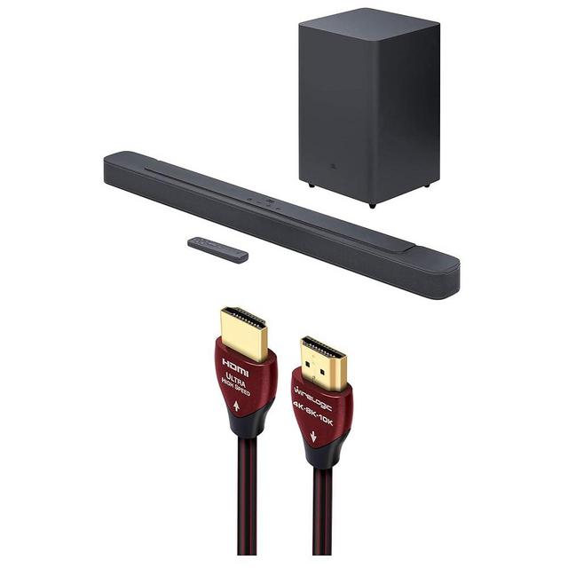 JBL BAR-2-1-DEEP-BASS-MK2 2.1ch Soundbar and Subwoofer with Dolby Digital and a WireLogic Ruby 8ft Ultra High Speed 4K-8K-10K HDMI Cable w/UHD, HDR, VRR & eARC (2022)