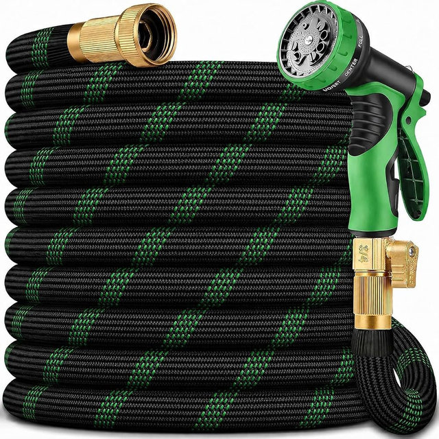 Flexible Garden Hose, Ultra Lightweight Water Hoses 50FT w/10 Function Sprayer and 3/4" Brass Fittings, Kink-Free, Sturdy, Abrasion Resistant for Yard, Lawn, Outdoor and Gardening