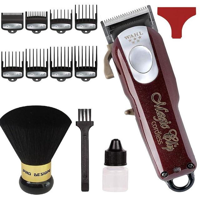 Wahl Professional 5-Star Cord/Cordless Magic Clip #8148 - Great for Barbers and Stylists - Precision Cordless Fade Clipper Loaded with Features - with Bonus Neck Duster (Burgundy)
