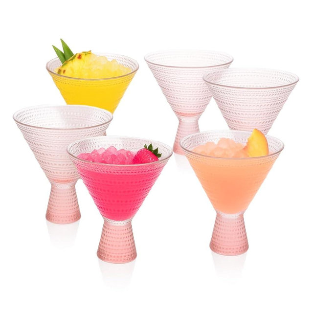 LEMONSODA Hobnail Pink/Clear Martini Glasses Vintage Cocktail Glasses (9oz) for Martini, Cocktail, Margarita, Cosmopolitan, Manhattan (Pink, Set of 6)
