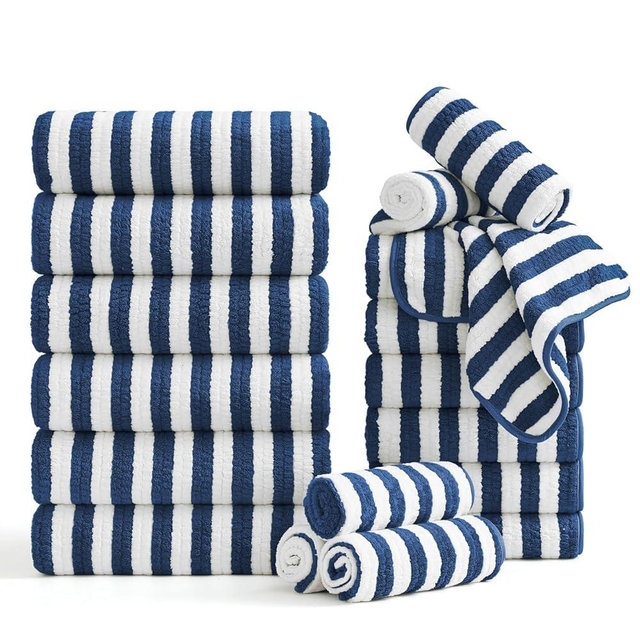 Smuge 18 Pcs Bath Towel Set, Include 6 Bath Towel Sheets, 6 Hand Towels and 6 Washcloths - Highly Absorbent Quick Dry Microfiber,Ultra Soft Bathroom Towel Set with Hanging Loop - Blueberry