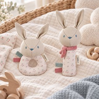 Cotton Bunnies Rattle Ring + Squeaker Set