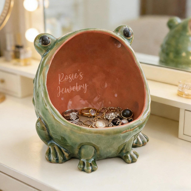 Personalized Frog Jewelry Dish, Custom Name Trinket Tray, Cute Vanity Ring Holder, Gift for Her, Girls Room Decor, Birthday Gift