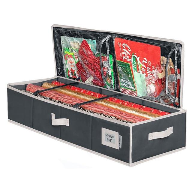 Premium Wrapping Paper Storage Container -Durable Material 600D tear-proof - Fits up to 27 Paper Rolls -Extra Pockets for Ribbons & Bows. Underbed Gift Wrap Organizer, Ideal for Holiday Christmas, etc