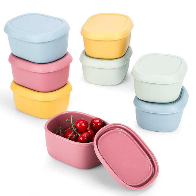 AOEDEO 8 pcs 10 oz Silicone Snack Containers for Kids Small Food Containers with Lids, Fruit Container for Lunch, Stackable Lunch Container for Kids, Daycare, School and Travel