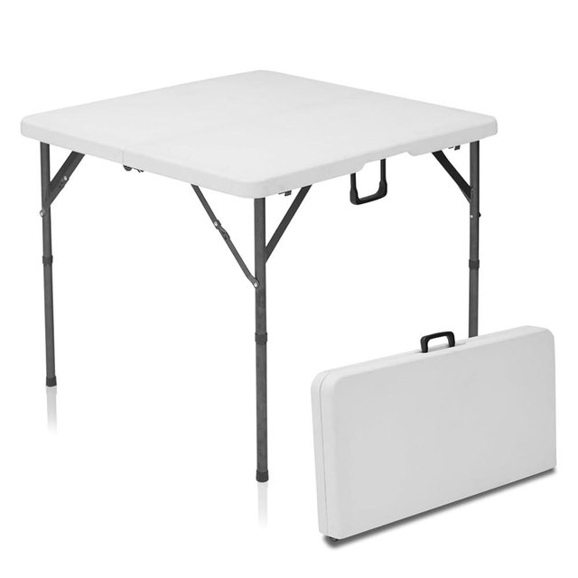 Plainsity 34" Square Folding Table Outdoor Foldable Folding Table,Perfect for Camping Picnics Parties Foldable Table with Ideal Portable Folding Tables for Indoor & Outdoor Use (White, 3 Foot Square)