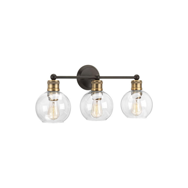 Progress Lighting Hansford 3-Light Bath Vanity Fixture, Antique Bronze, Clear Spherical Shade