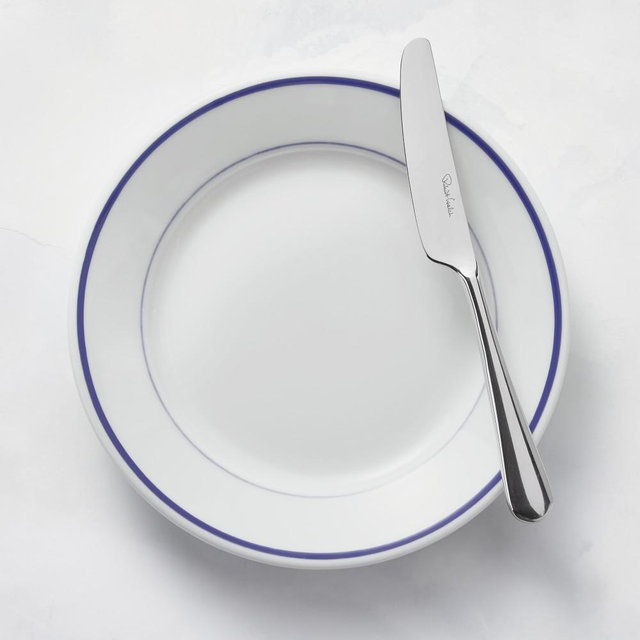 Apilco Tradition Porcelain Blue-Banded Bread Plates, Set of 8