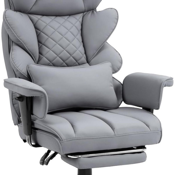 Dowinx Big and Tall Office Chair with Pocket Spring Cushion,High Back Computer Gaming Chairs with Adjustable Armrests and Lumbar Support,Executive Desk Chairs with Footrest(PU Leather,White)