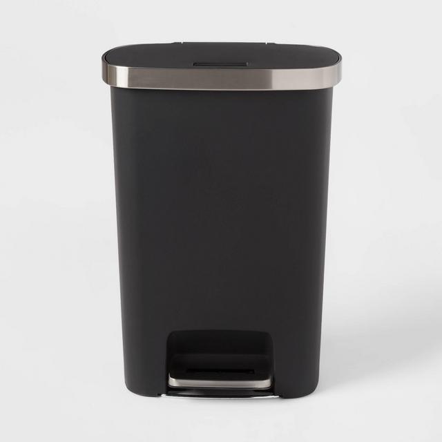 New Front Stage Resin Locking Lid Step Trash Can Black - Brightroom™