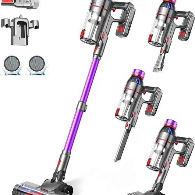 Cordless Stick Vacuum Cleaner - 550W Powerful Cordless Vacuum with HEPA Filter, Up to 50min Runtime & Tangle-Free Lightweight & Detachable Battery for Pet Hair Carpet Hardwood Floor Cleaning