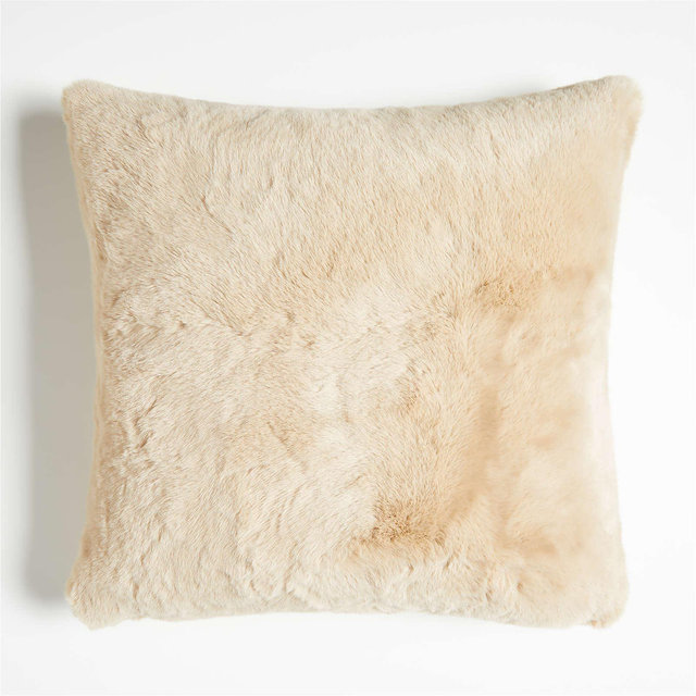 Ginger Beige Faux Fur 23"x23" Throw Pillow Cover
