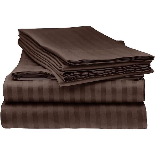 King Italian Prestige Collection Striped Bed Sheet Set – 1800 Luxury Soft Microfiber Deep Pocket 4-Piece Bedding Set - Wrinkle, Stain, Fade Resistant - Chocolate Brown