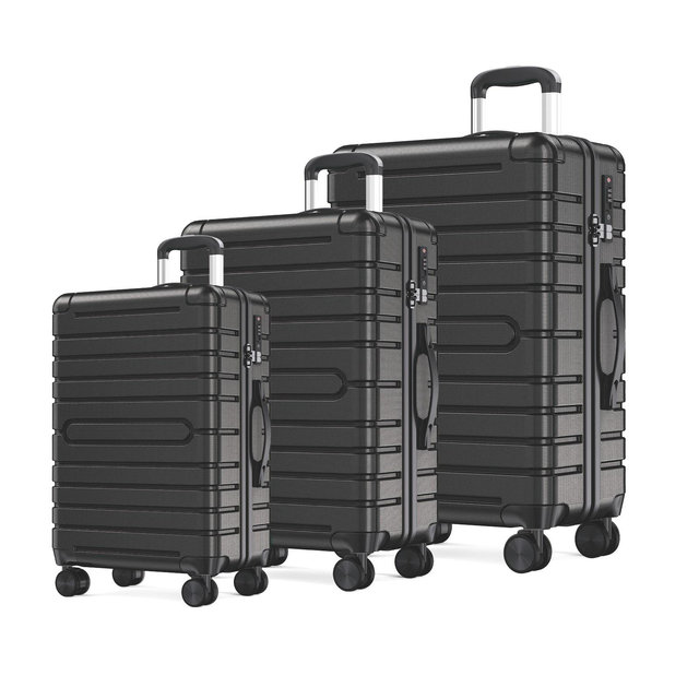 SUGIFT 3-Piece Hardshell Luggage Set with Spinner Wheels & YKK Zippers – TSA Approved Carry On & Checked Suitcase, Black