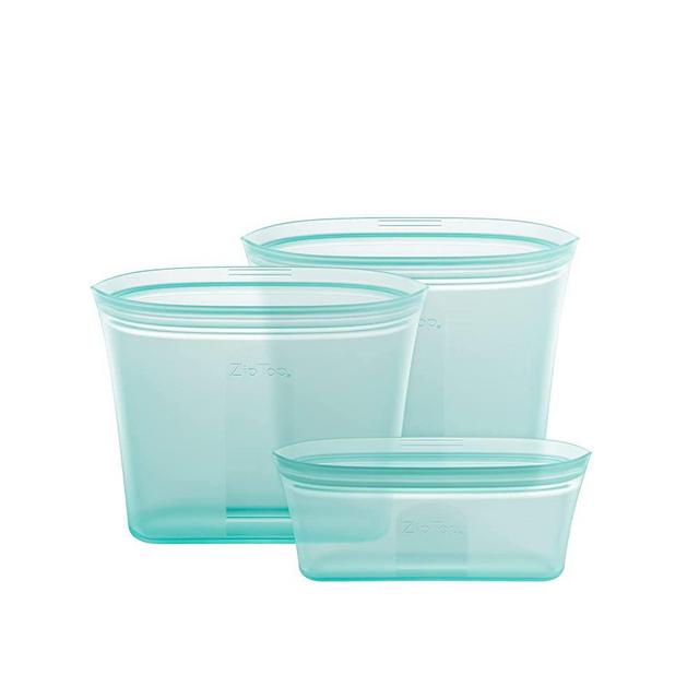Zip Top Reusable Food Storage Bags | 3 Bag Set [Teal] | Silicone Meal Prep Container | Microwave, Dishwasher and Freezer Safe | Made in the USA