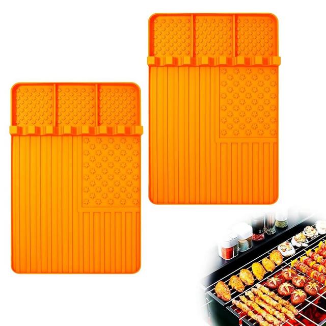 Silicone Griddle Tools Mat for Blackstone,Grill BBQ Caddy Utensils Holder for Kitchen,Cooking & Countertop,Large Spatula Mat with Drip Pad,Griddle Accessories for Blackstone (orange-2)