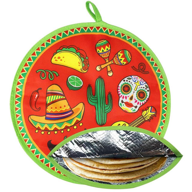 12-Inch Tortilla Warmer with Aluminum Foil Lining — Keeps Tortillas Soft & Fresh Longer Than Fabric Warmers. Portable Taco Holder for Road Trips, Taco Tuesday & Cinco de Mayo (Red)