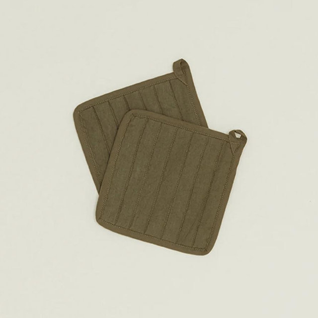 Simple Linen Pot Holders - Olive - Set of 2