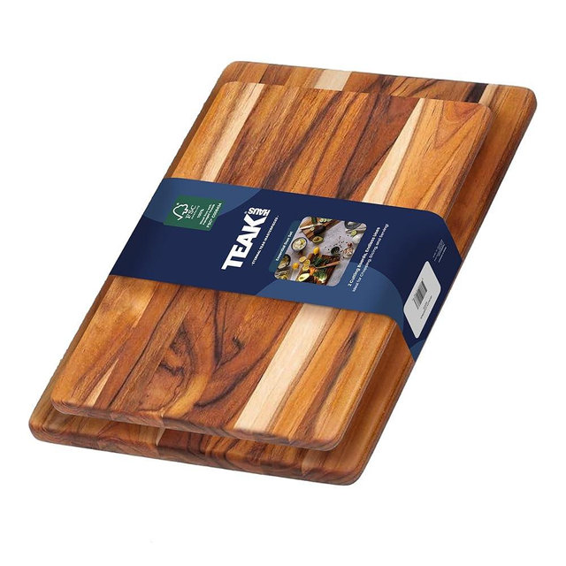 Teakhaus Teak Wood Cutting Board Set of 2 - Small and Large Teak Cutting Boards - Holiday Gift Ideas for Men and Women - Gift-Ready, Reversible, Edge Grain, Knife Friendly - FSC Certified