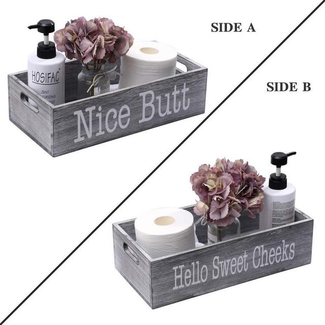 HOSROOME Nice Butt Bathroom Decor Box Toilet Paper Holder for Bathroom Dector Farmhouse Rustic Wood Storage Bin Funny Storage Box for Home Decor,Grey