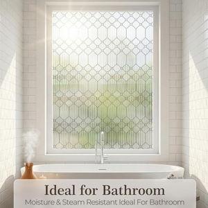 Glass Window Privacy Film, Frosted Glass Window Film for Bathroom & Front Door, Static Cling Decorative 3D Window Stickers Day and Night Privacy Sun Heat Blocking (17.5 x 78.7 Inch)