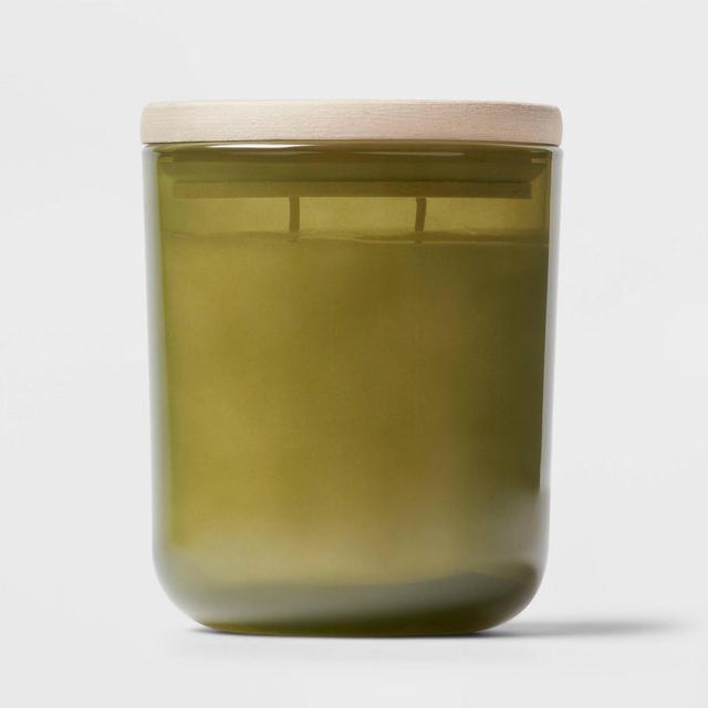 11oz Large Round Bottom Glass with Lid Candle Fresh Linen & Sea Salt Green - Threshold™