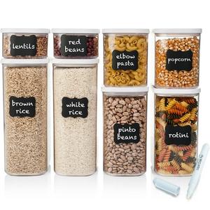 Shazo Airtight Container Set for Food Storage - 8 Piece Set + FREE 18 Chalkboard Labels & Marker - Strong Heavy Duty Plastic - BPA Free - Modular Design Storage - Clear Plastic w/Visual Window